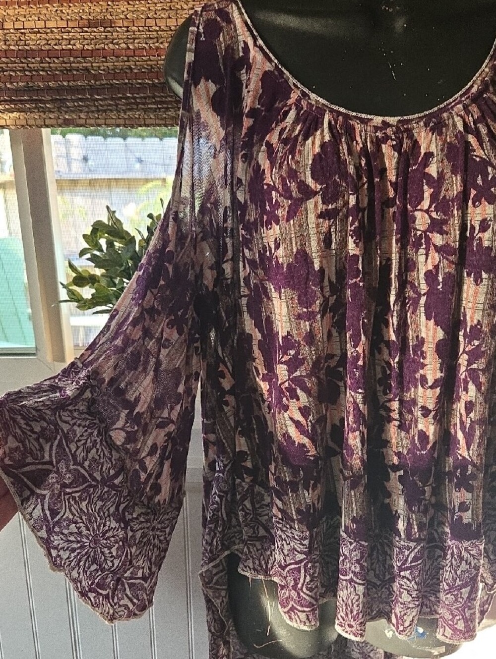 Free People Purple Floral Cold-Shoulder Tunic